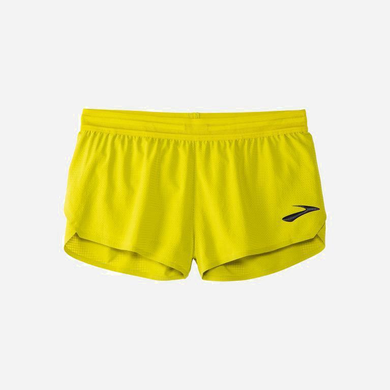 Brooks Elite 2 Split Israel - Women's Running Shorts - GreenYellow/Acid Lime/Nightlife (63082-ZVPC)